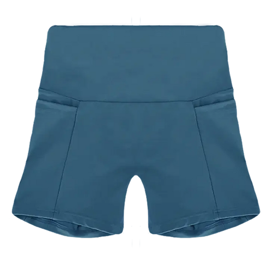 A flat lay image of the Allawah Shorts in the colour Resort, showcasing side pockets and a seamless front